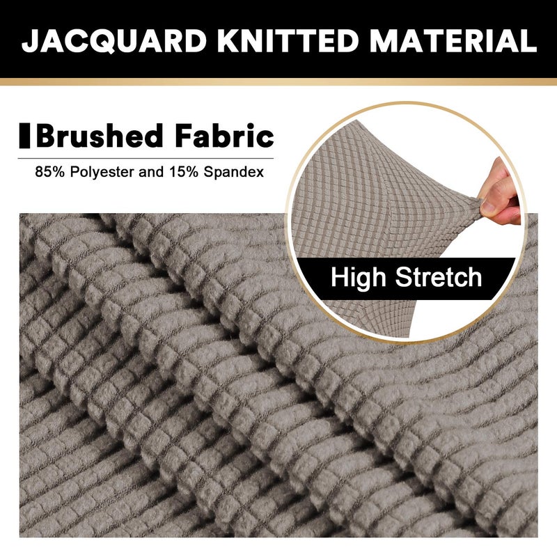 PrinceDeco Stretch Armless Futon Slipcover Full Queen Size Couch Cover Sofa Bed Cover Furniture Protector with Elastic Bottom, Checked Pattern Jacquard, Taupe - Image 2
